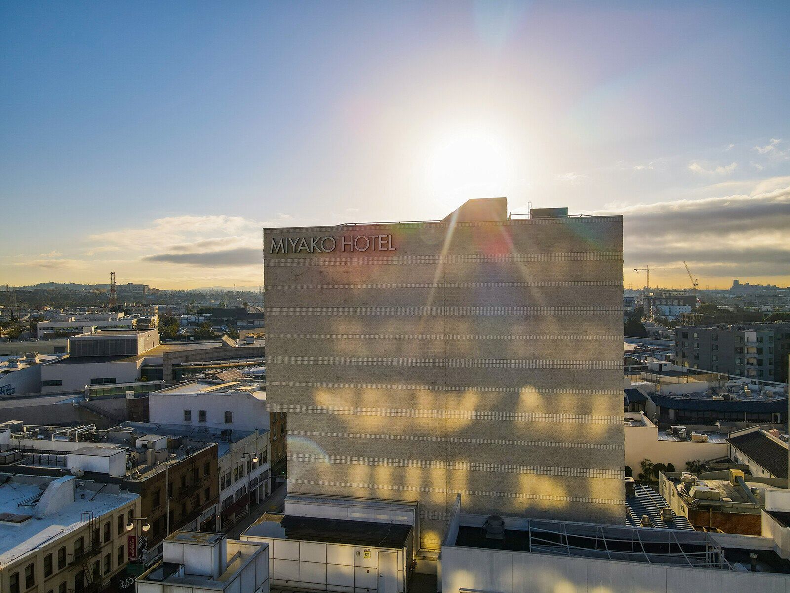 Miyako Hotel Los Angeles exterior at sunset